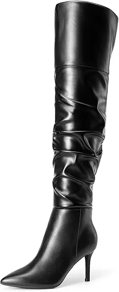 DREAM PAIRS Women's High Heels Over The Knee Boots Thigh High Pointed Toe Stiletto Long Fall Sexy Boots,Size 7.5,Black-Pu,SDOB2301W