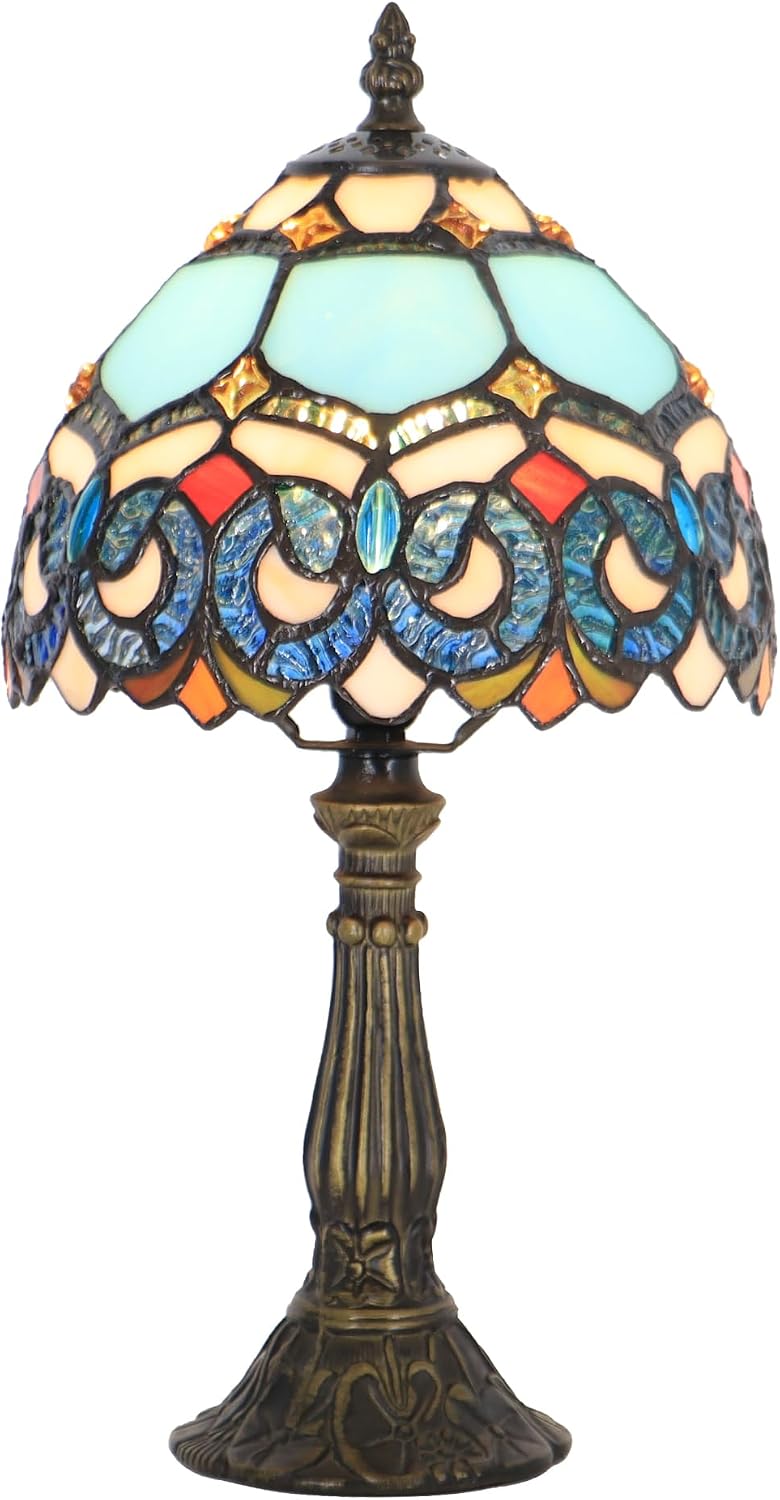 Tiffany Table Lamp Stained Glass Bedside Accent Light 8X8X14.5 inch