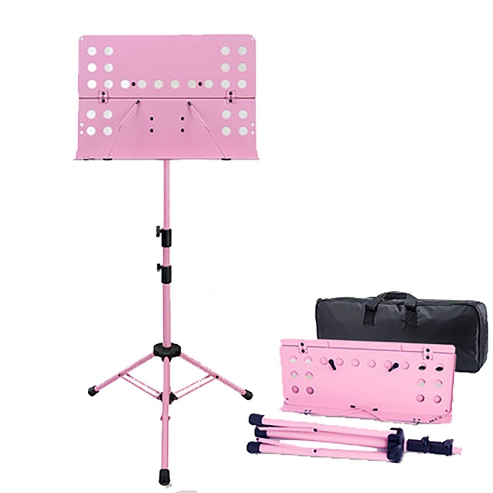 Tragbarer, faltbarer Notenständer, höhenverstellbar, Metallständer für Musiker, Profis, mehrere Farboptionen (Schwarz / Pink) – ideal für Noten und Aufführungen