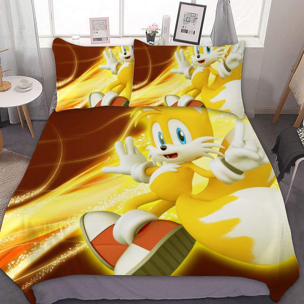 FULL/QUEEN Bedding Cotton Duvet Cover Set,Miles Tails Prower Sonic (6),3 Pieces Bedding Set,With Zipper Closure and 2 Pillow Shams,Cute Boys Girls Comforter Sets,Luxury Decorations,90x90 inches