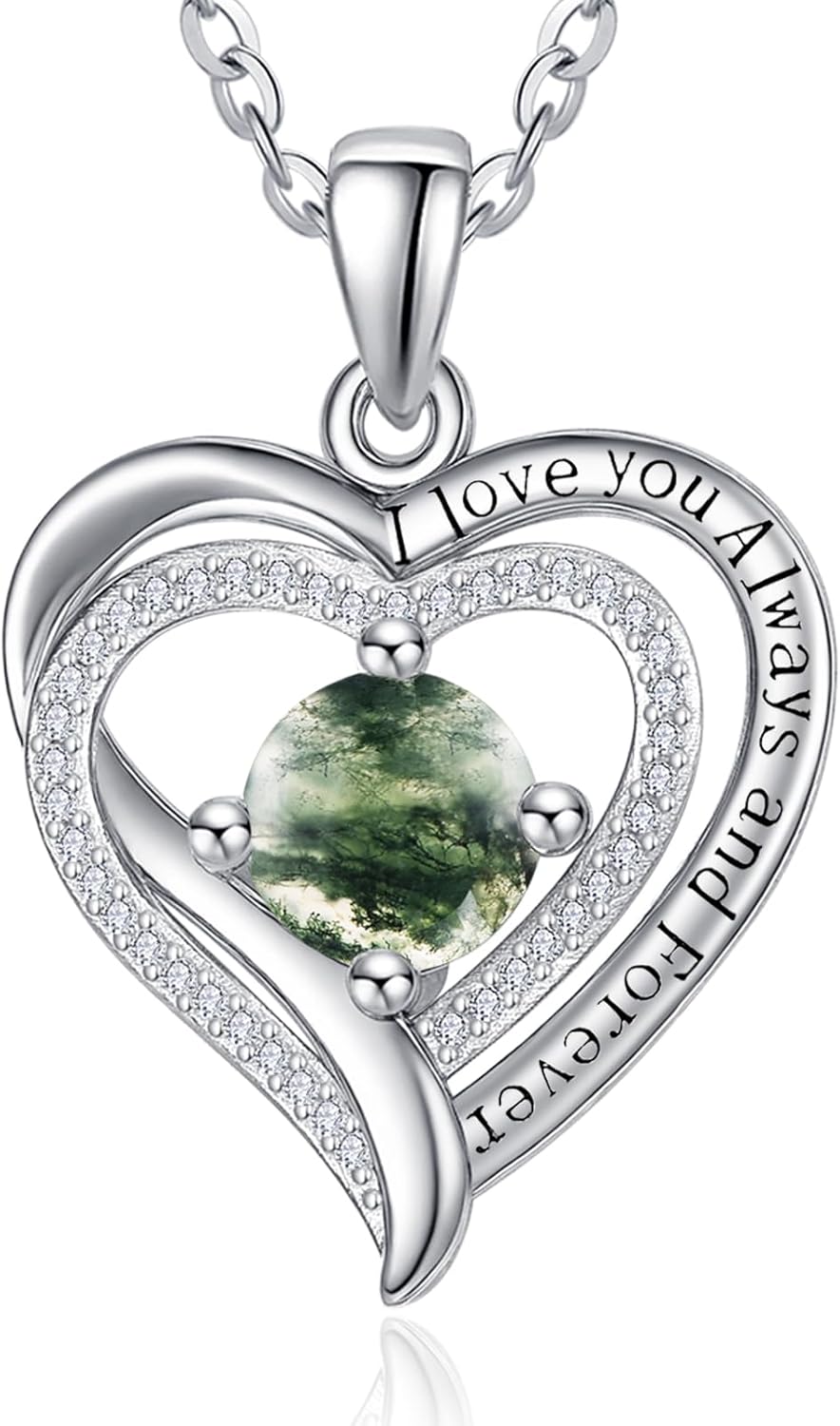 Heart Necklaces for Women, White Gold/Rose Gold Jewelry with Birthstone Pendant, Anniversary Birthday Gifts for Her Wife Girlfriend Mom, 18+2 Inch Chain