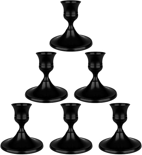 Portavelas para velas cónicas negros, juego de 6 portavelas decorativos para decoración del hogar, portavelas de metal para velas cónicas para