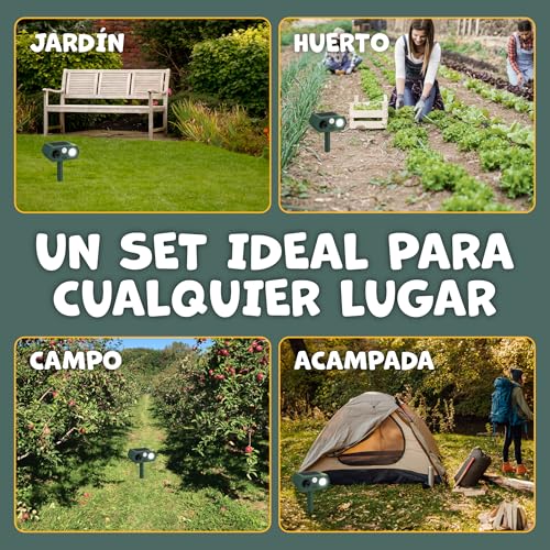 Pack 2 Repelente Gatos | Repelente ultrasónico energía Solar con Sensor de Movimiento + Luz LED | Ahuyentador Gatos, Perros, Roedores | Resistente a Lluvia | Recargable y Ecológico | Protección 24/7