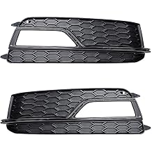 AstraDepot Pair Front Fog Light Grille Grill Honeycomb Fit For AUDI S5 A5-SLine 2013-2016 Matte Black Grille&Gloss Black Trim