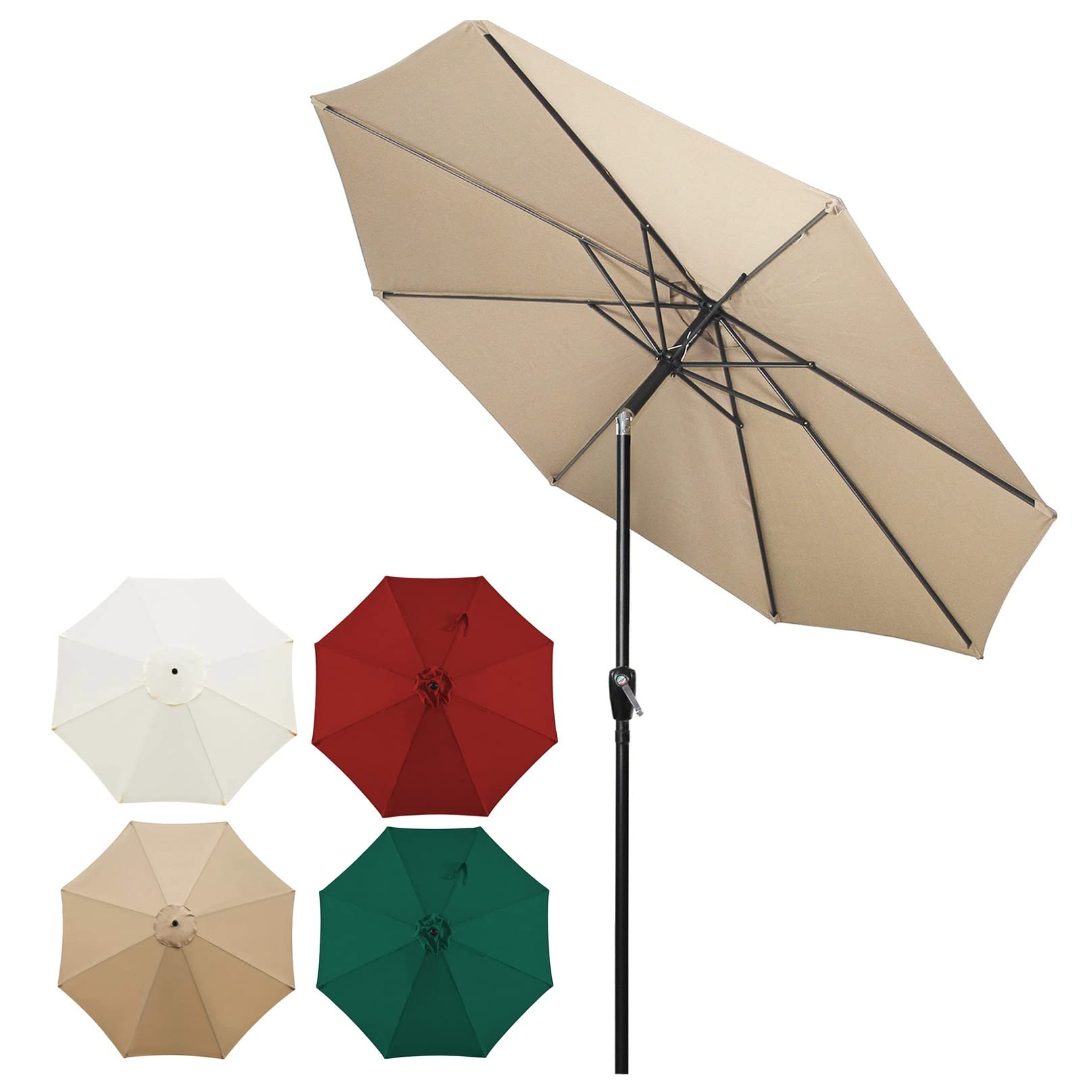 AyfeSGarden Parasol,9 Ft Umbrella with Tilt and Crank Table Umbrellas, Sun Protection with 8 Ribs, Sturdy Showerproof, Parasol De Jardin Extérieur, Sans Base, for Garden