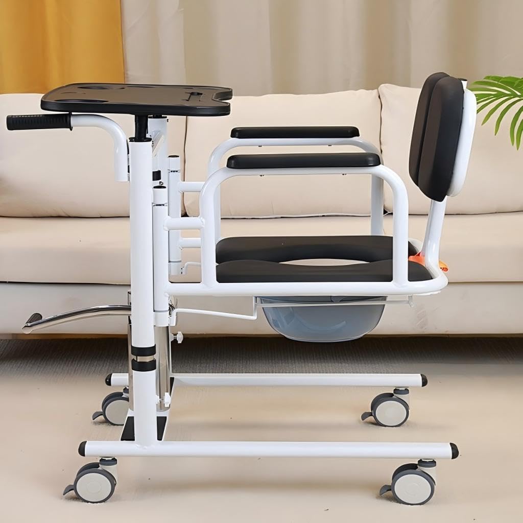 Medyczny hydrauliczny fotel transferowy – wielofunkcyjny podnośnik pacjenta ze stołem, mobilna toaleta i pomoc w łazience, regulacja 180°