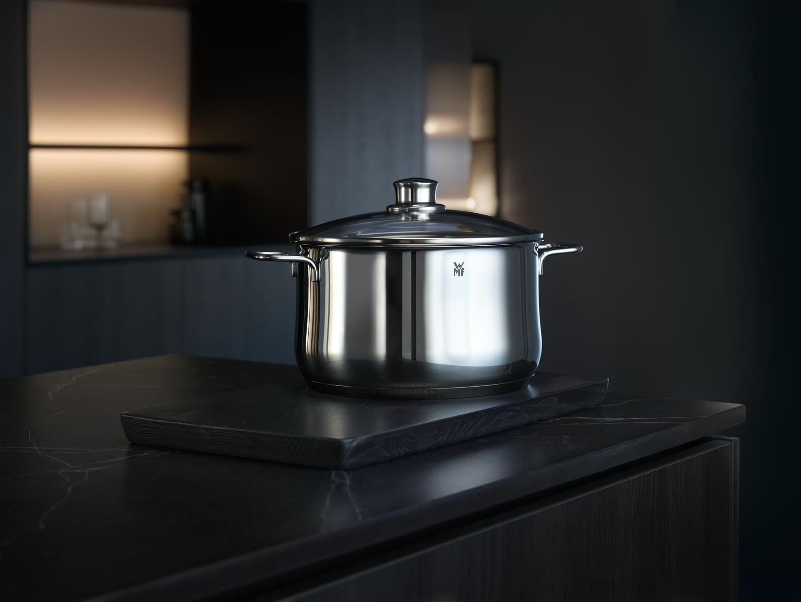 WMF Diadem Plus - Batería de Cocina 6 Piezas, 3 Cacerolas Altas de 16 cm, 20 cm y 24 cm con 3 Tapas de Cristal, Acero Inoxidable Cromargan Apto para Inducción