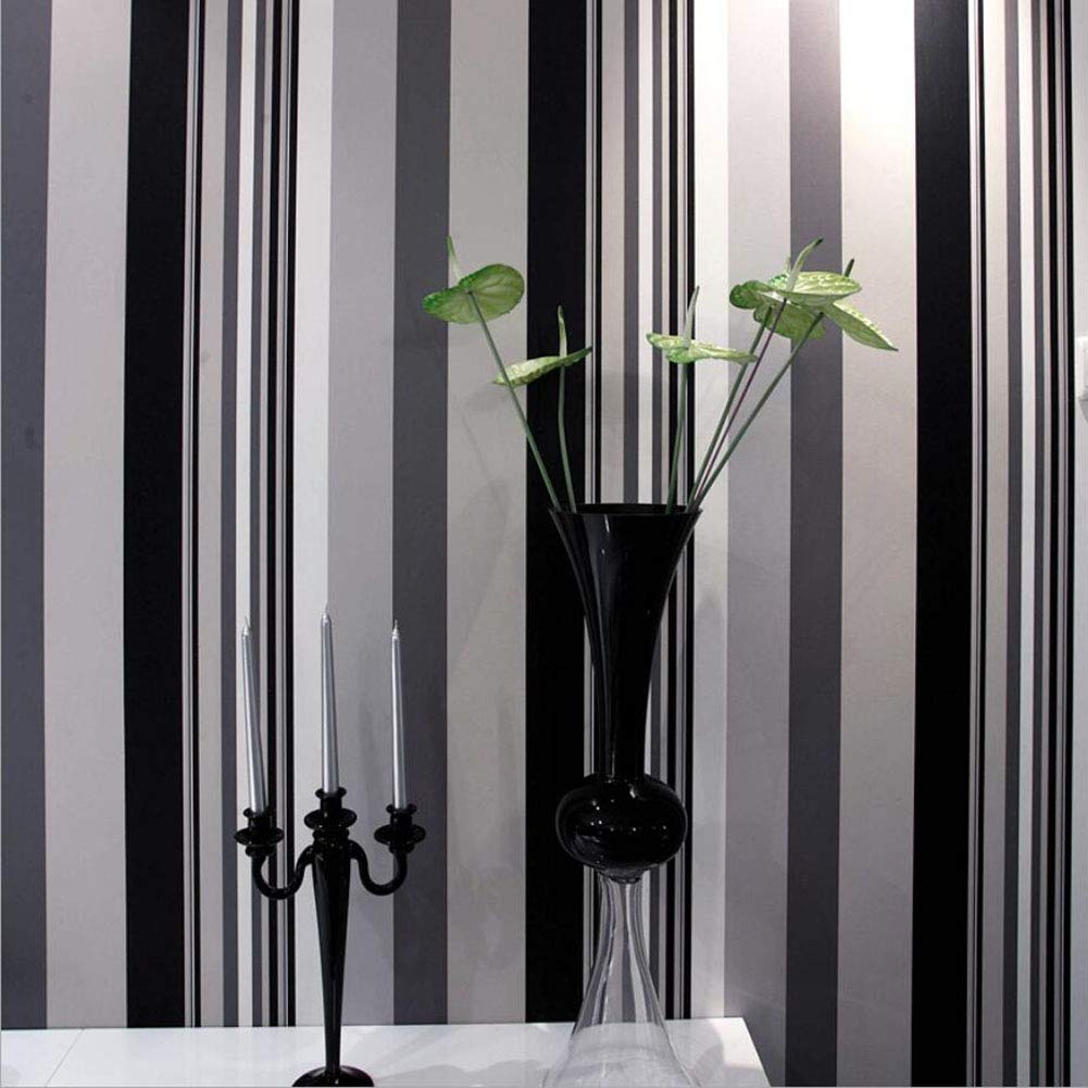 Papier peint floqué noir et blanc chic revêtement mural textile salon 10m
