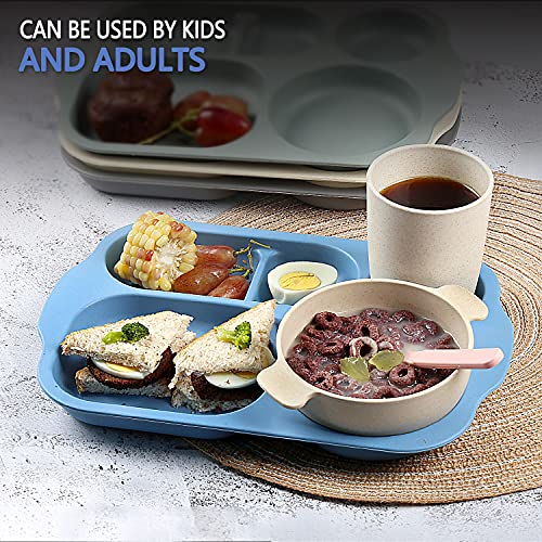 Shopwithgreen Section Plates Set For Kids Adults,4 Pcs Large 11 Inch Lunch Trays, Microwave Dishwasher Safe (Wheat Straw + Pp) Material #TOP2