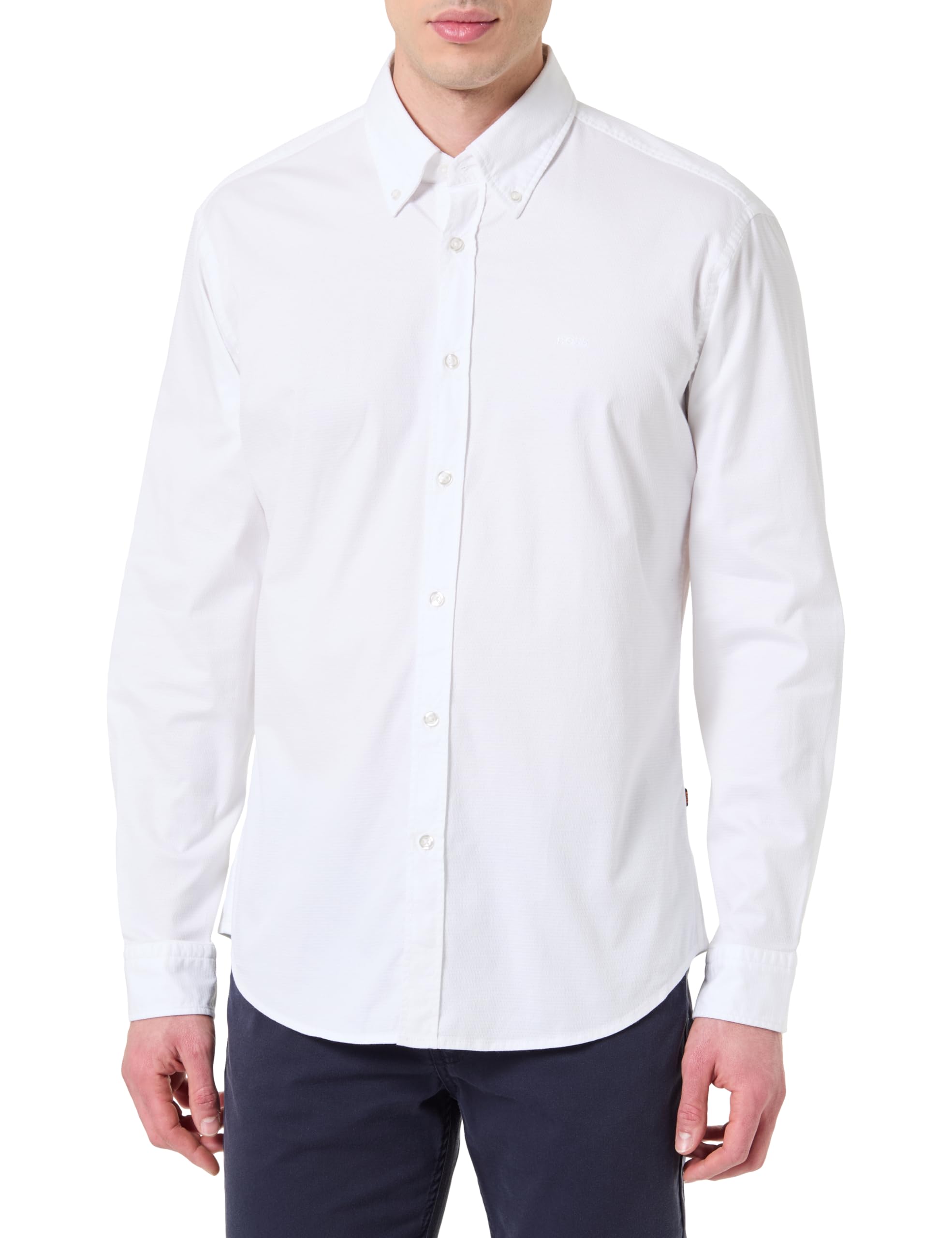 Hugo Boss Men's White Boss Orange Rickert Regular-Fit Shirt In Stretch-Cotton Dobby - Natural 101 - Size: 40/Regular