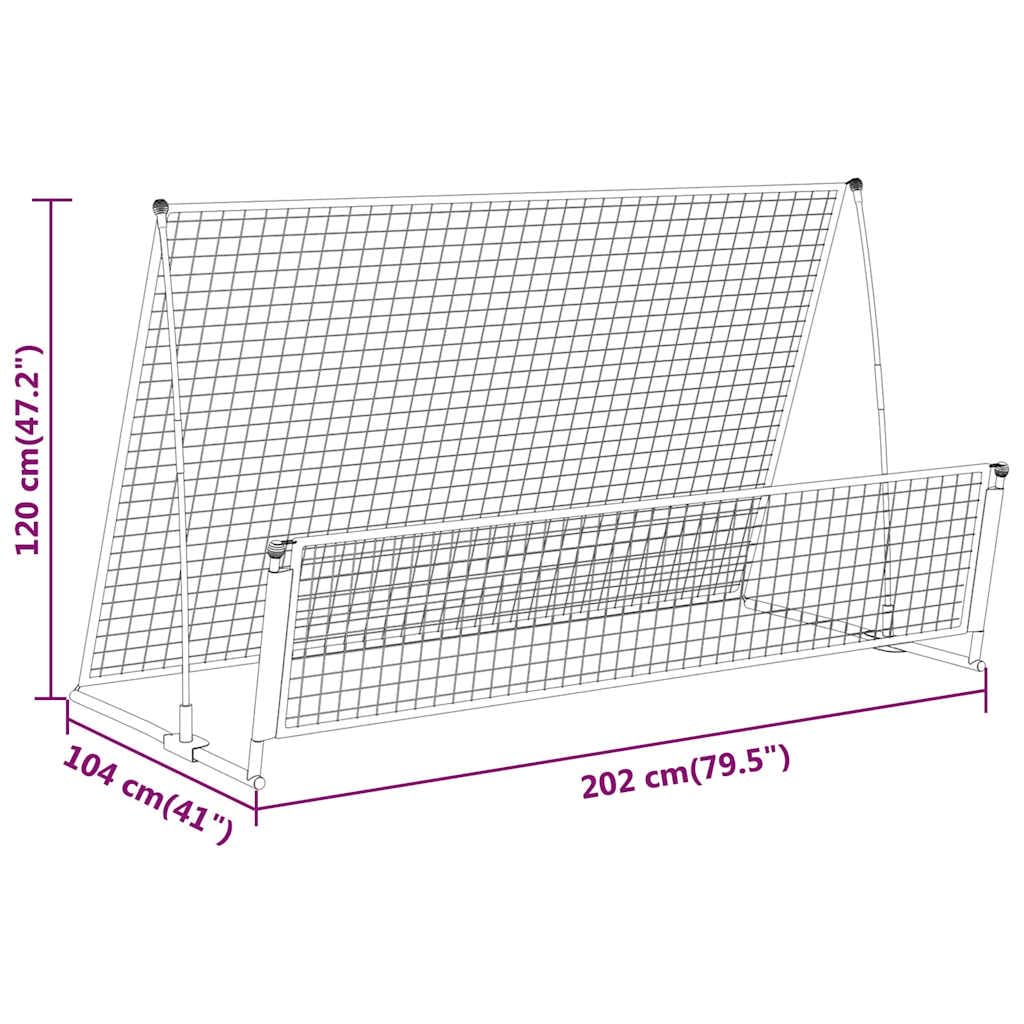 Portería de fútbol 2 en 1 de acero con red de poliéster 202 x 104 x 120 cm, plegable y resistente para entrenamiento, pases, regateo, ocio, club, escuela, jardín, interior y exterior