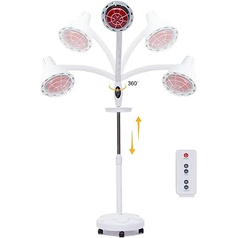 DIFU 275 W Red Light Lamp Infrared Lamp 10 Speed Heat Lamp 360  Rotatable Therapy Lamp with 5 All-Direction Wheels 8-70 C Temperature Adjuster & Timing Adjuster