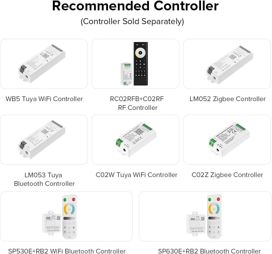 BTF-LIGHTING FCOB CCT COB LED Strip Tunable 2700K-6500K DC24V 2X16.4FT Total 32.8FT 640LED/m CRI 90+ Flexible High Density Dimmable LED Light for Home Indoor Decor(No Adapter or Controller)