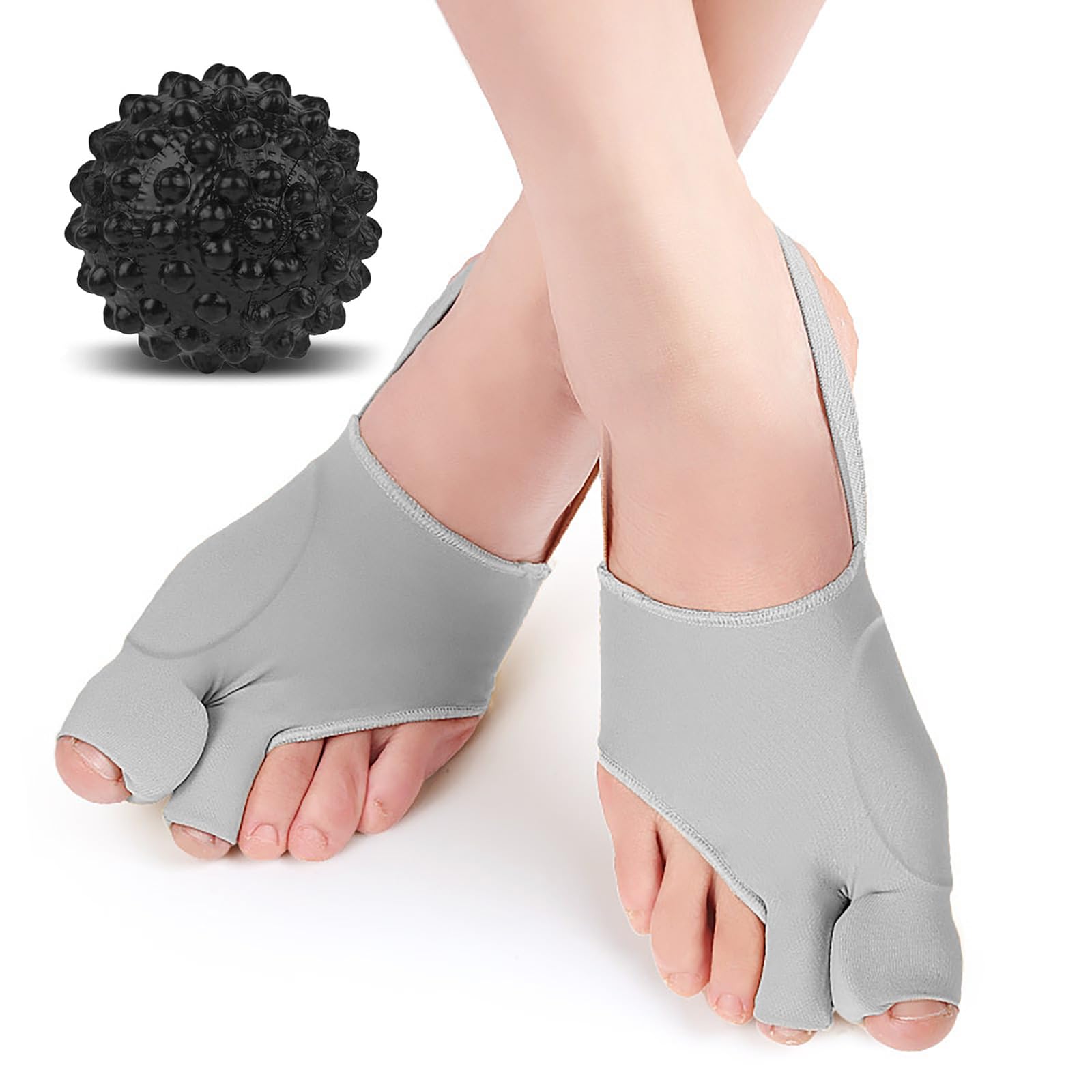Photo 1 of 2Pcs Bunion Corrector/Splint/Brace for Women & Men, Big Toe Straightener/Separators for Hallux Valgus Pain Relief & Correct Toe Alignment, Soft & Breathable for Day/Night, Free Size, Include a Massage Ball, Gray