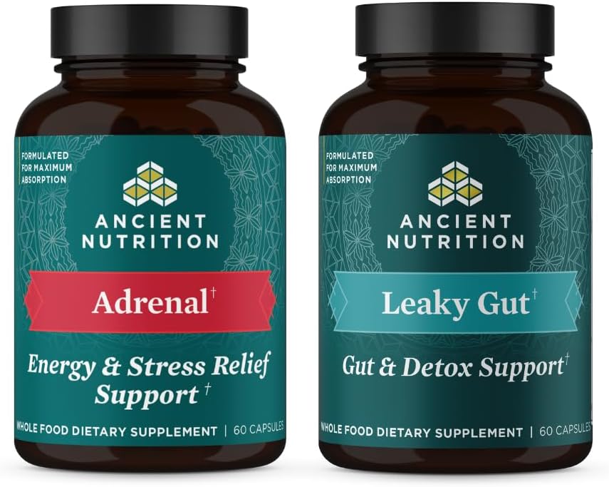 Ancient Nutrition Adernal Capsules, 60 Count + Leaky Gut Capsules, 60 Count