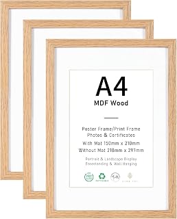 Bilderrahmen A4 MDF Holz Natur,3er Set 21x29.7cm Fotorahmen,DIN A4 Rahmen mit Ac — Empfehlung für Individuelle
