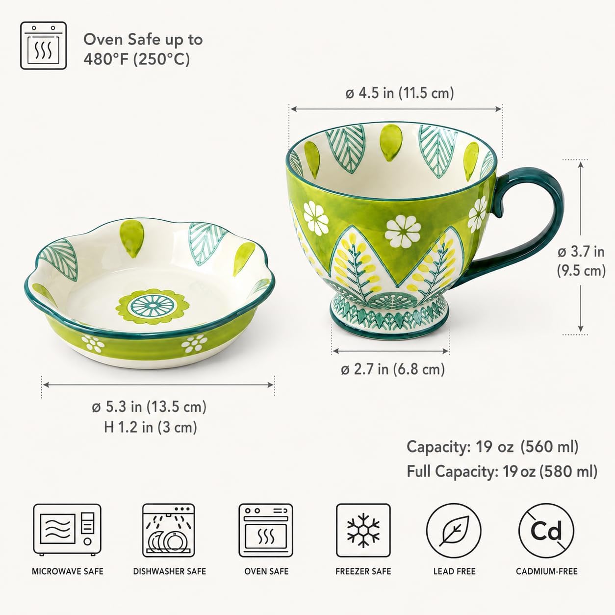 UniqueLife 19 oz Soup Bowl with Handle & Flower Lid-Tray, Verdant Olive image 2