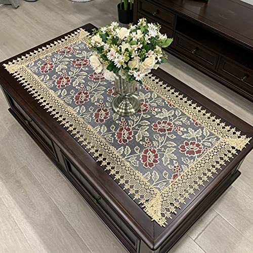 Nappe rectangle européenne brodée 70x130cm fleurie pour table basse