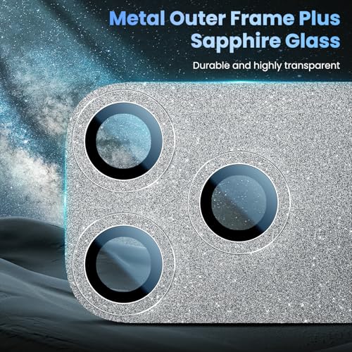 Image of Uyiton for iPhone 17-Pro Camera-Lens Protector: Bling [Not Easy to Break][Strong Adsorption][Case-Friendly] Metal Tempered Glass Rear Camera Screen Cover - Glitter Silver