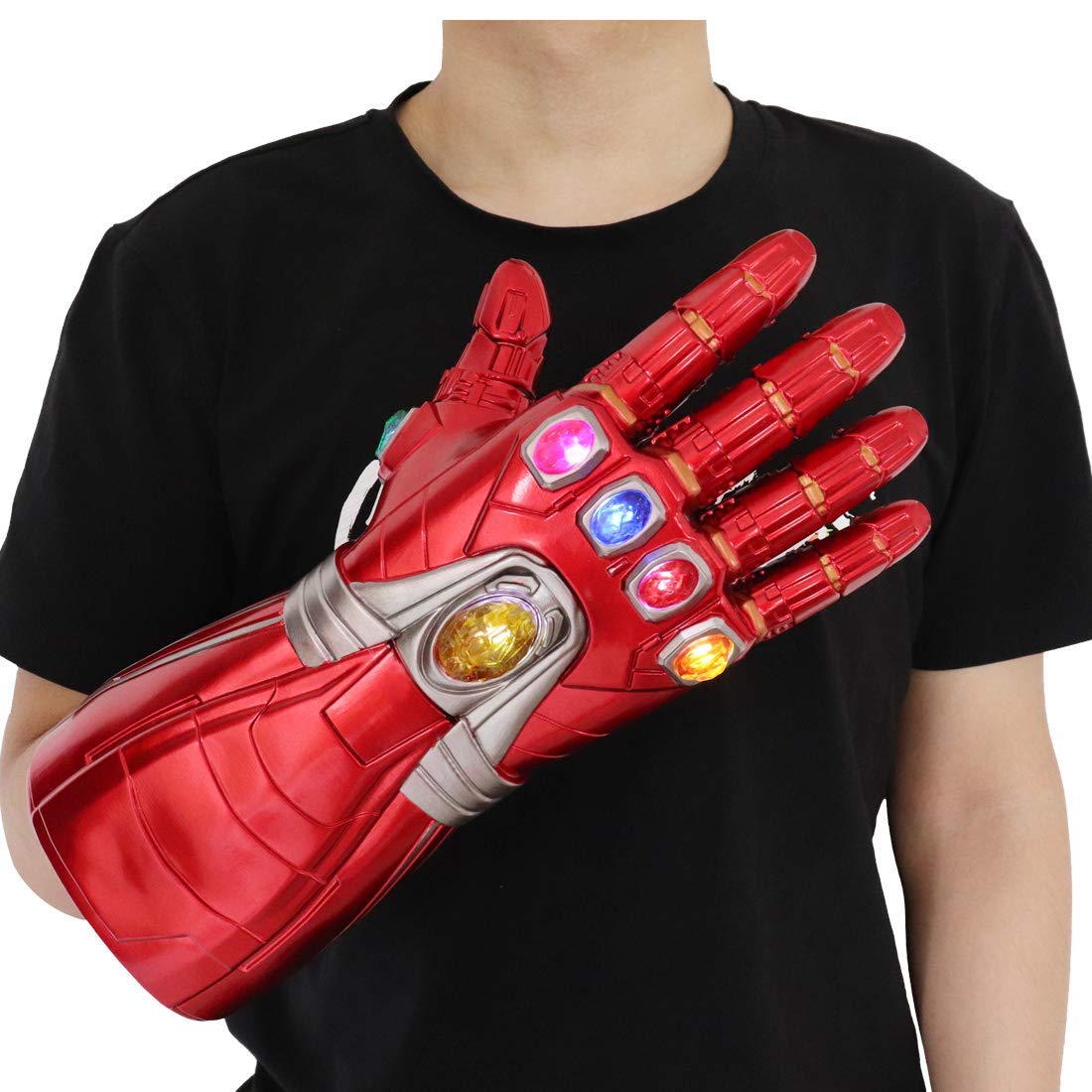 SINSEN Thanos Handschuhe mit LED Leuchten für Kinder Erwachsene Rechte Hand Infinity Steine PVC Handschuh Thanos Handschuhe Halloween Cosplay Kostüm Party Requisiten