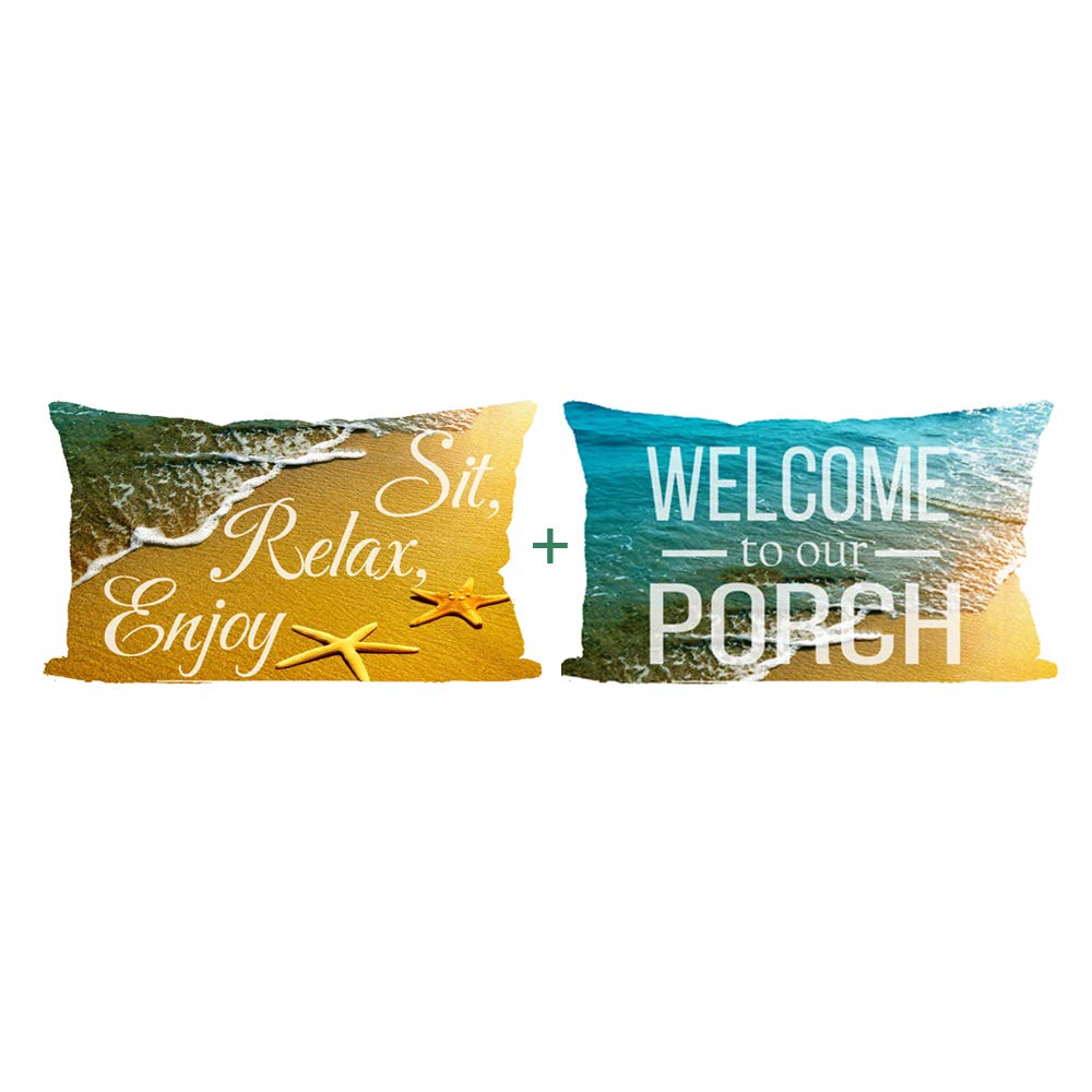 ITFRO Set of 2 Summer Hiking Adventure with Words Sit Relax Enjoy Welcome to Our Porch Burlap Throw Pillow Case Cushion Cover Sofa Decorative Rectangle 12x20 inches