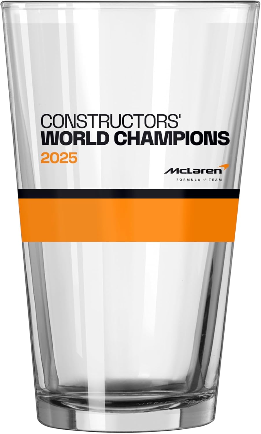 Logo Brands McLaren Formula 1 Team Constructors' Champions This Team 16 oz Pint Glass – Chip-Resistant Rim for Long-Lasting Use – Great for Beer, Cocktails, and Everyday Drinks