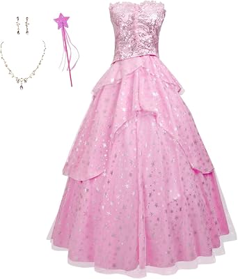 Good Witch Cosplay Costume Women Pink Tube Tulle Dress Wizard of Costume Princess Evening Dress for Halloween