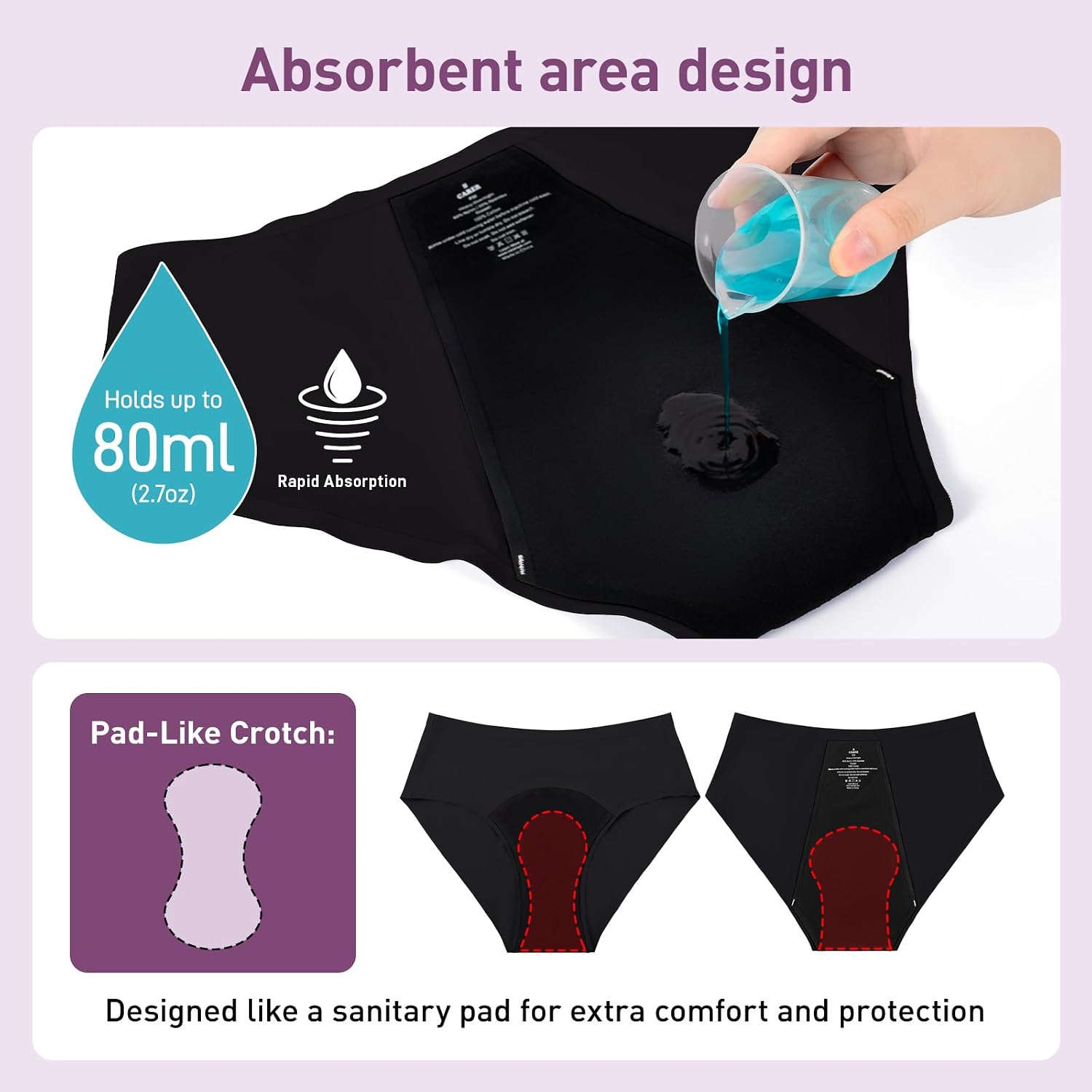 Carer 3 Pack Incontinence Underwear for Women, Washable Reusable Womens Absorbency Leakproof Incontinence Panties for Bladder Leak Protective Briefs 2XL(Black/Pink/Purple)