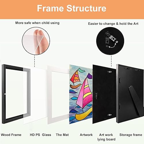 Miniatura 3 de Marco de arte infantil de 9 x 12 pulgadas, con apertura frontal, intercambiable, para niños, dibujos, marcos de almacenamiento, proyectos de arte