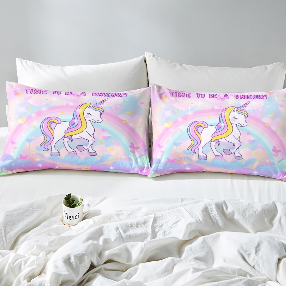 Loussiesd Dziewczęce jednorożce zestaw pościeli uroczy tęczowy jednorożec zestaw pościeli dla dzieci kreskówka kawaii prześcieradła galaktyka gwiazdy fantazyjne dziewczyny dekoracja dzieci jednorożec