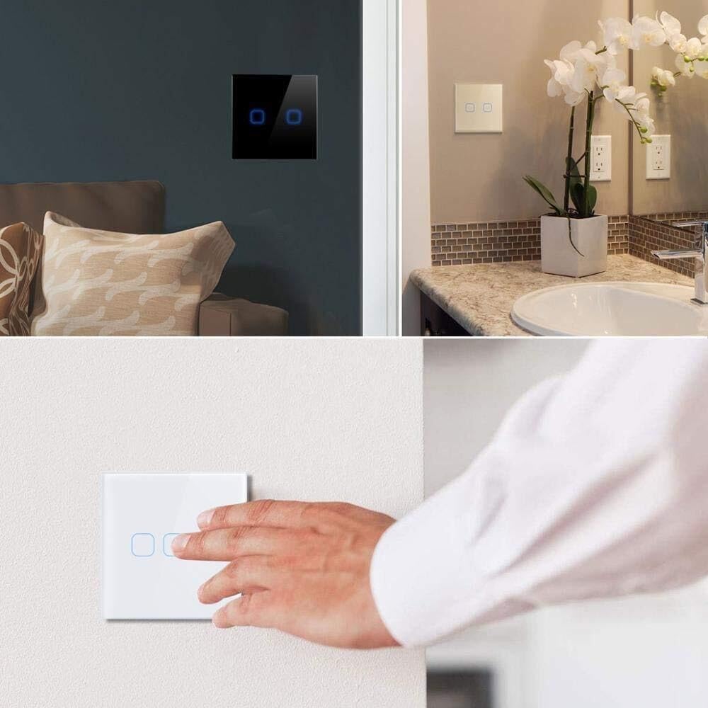 Interruptor táctil para panel de iluminación, Interruptor de luz táctil 1-3 entradas 1 vía Sensor vidrio templado multicolor Sin neutro 220-240V