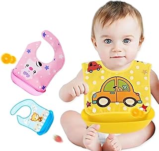 مريلة أطفال مع جيب من السيليكون المقاوم للماء لتغيير اللون والشكل - مقاس ميديوم M