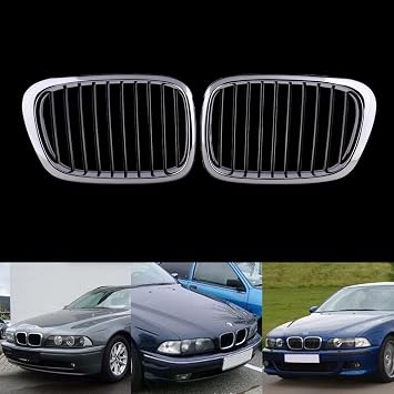 CORP Left Right Front Chrome Black Kidney Grille Compatible with 1997-2003 E39 520i 523i 525i 528i 530i 535i 540i 5-series A14-034-AMP-3-BE