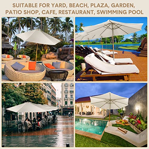 Hillban 2 Pieces Patio Umbrella Replacement 9 Ft 8 Ribs Strong And Thick Umbrella Canopy Outdoor Umbrella Replacement Top Shade Cover, Fit Outdoor Yard Garden Umbrella Canopy (Beige) #TOP6