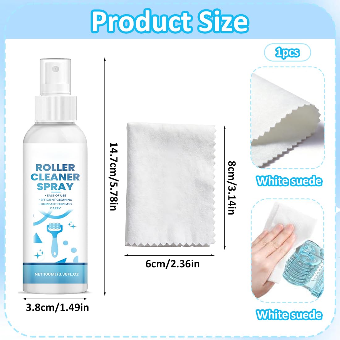 YAYNO 100ml Derma Roller Cleaner Microneedling Viso Roller Cleaner Derma Roller Cleaner Spray Roller Cleaners Adatto per Rulli Microaghi con Panno per la Pulizia Pulizia Efficace