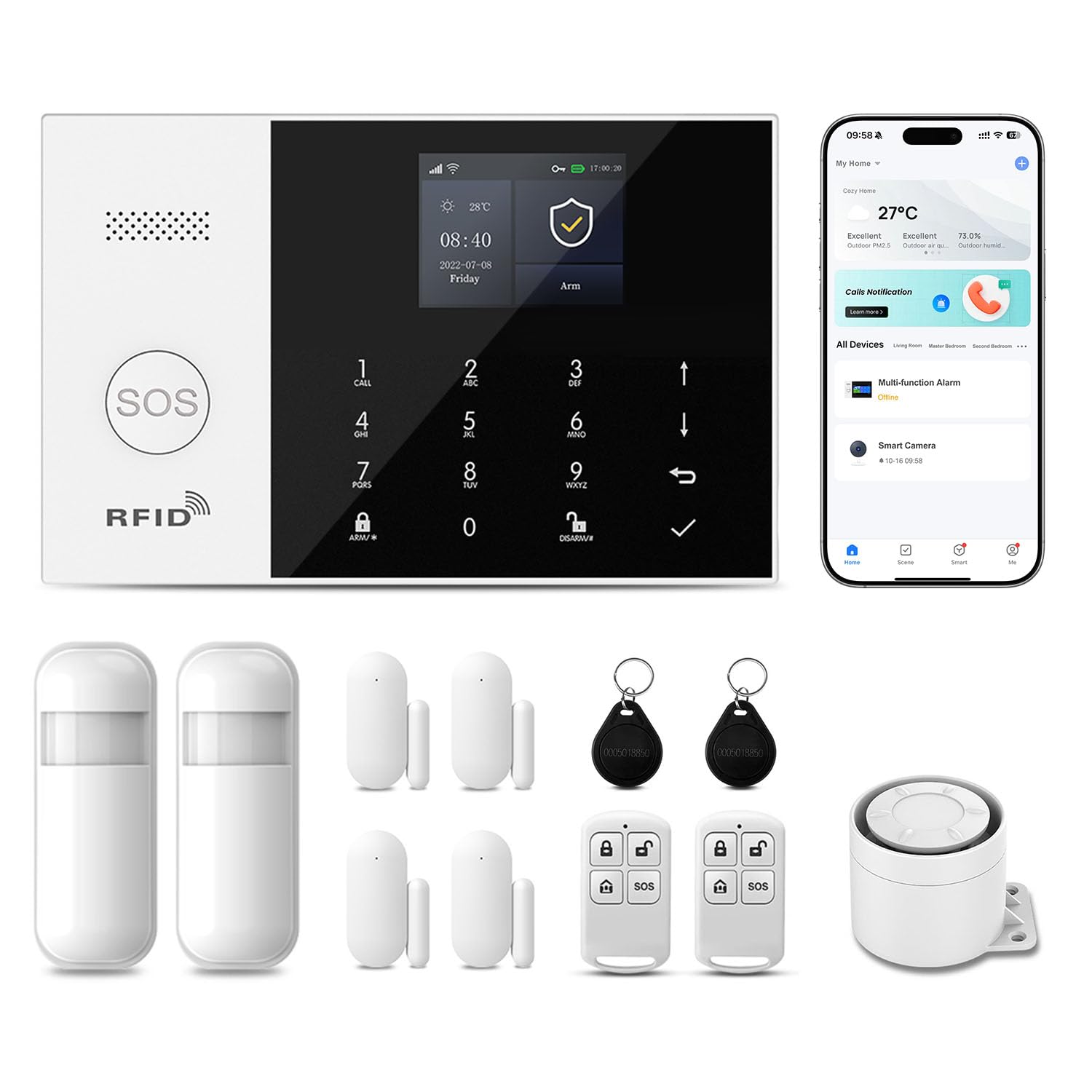 PGST WiFi Wireless Home Alarm System - 2025 Home Security System, 10-Minute Installation, 4 Door & Window Sensors +2 Motion Sensors, APP Remote Control, Compatible with Alexa, No Monthly Fee