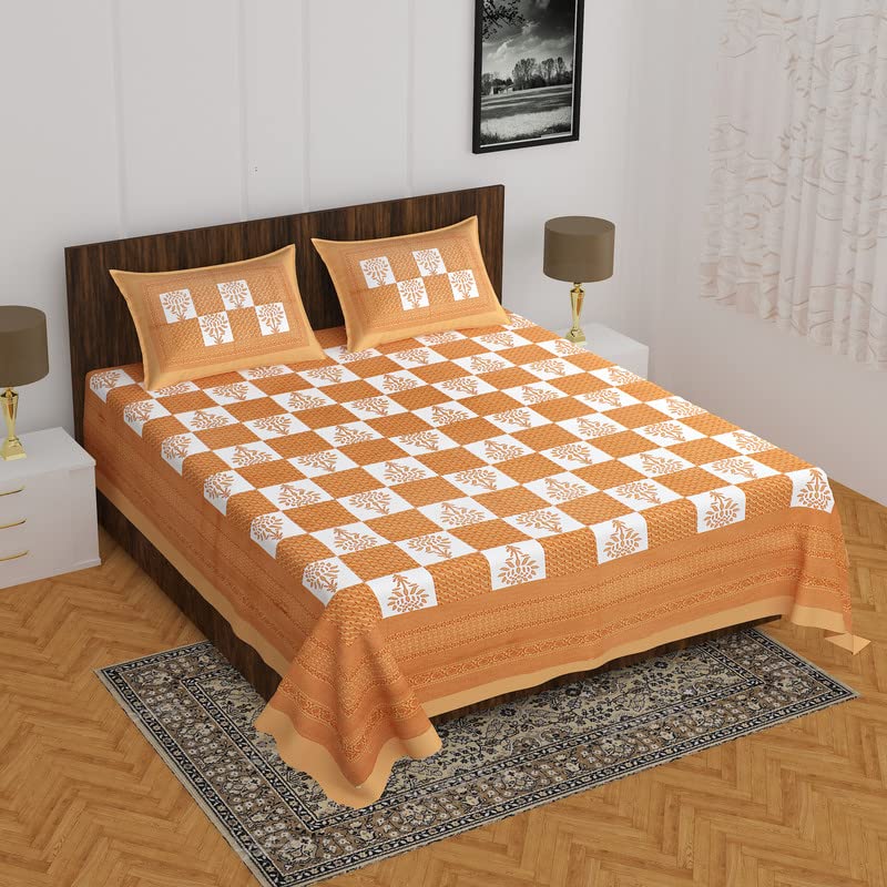 MSKS 100% Pure Cotton Sanganeri Jaipuri Printed Double Bedsheet with 2 Pillow Covers_27