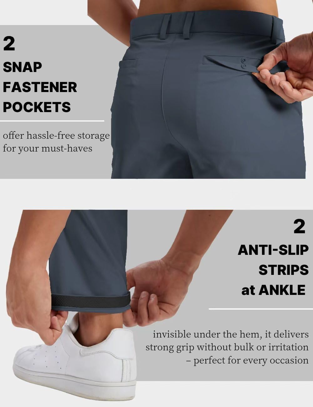 Mens Golf Pants Lightweight Quick Dry Anti-Slip Work Dress Pants 30"/32"/34" Stretch Casual Slacks with 4 Pockets - Image 4