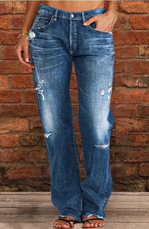 Jeans for Women Trendy Distressed Baggy Boyfriend Mid Rise Jeans Loose Straight Wide Leg Denim Pants with Pocket2