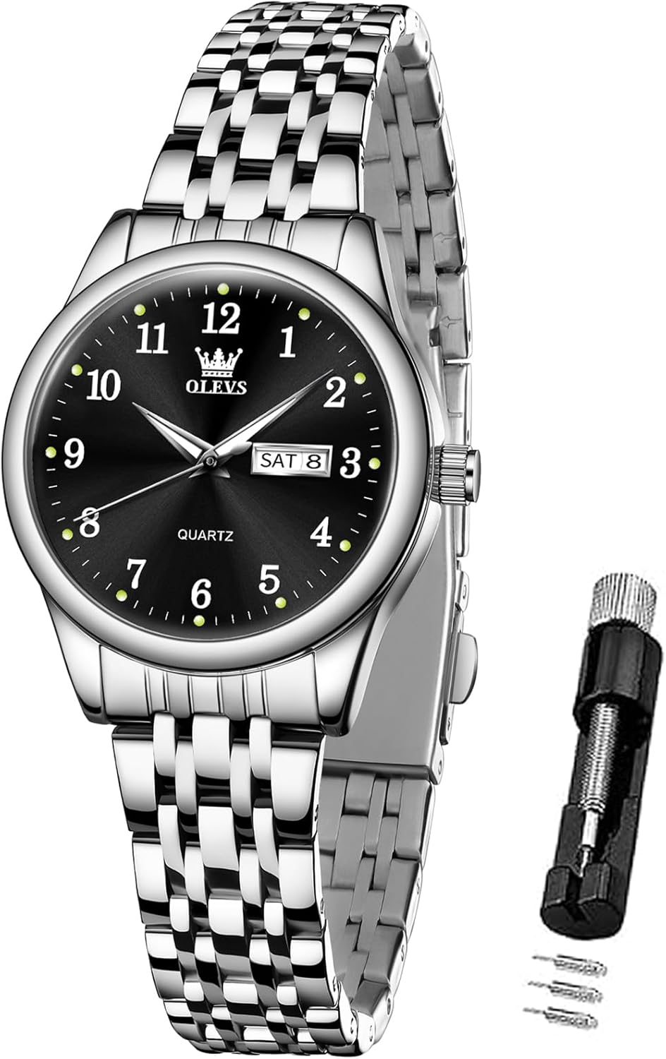 OLEVS Gold Watch for Women with Date Day Stainless Steel Waterproof Small Face Quartz Analog Ladies Watches Fashion Gold Black White Dial Female Wristwatch