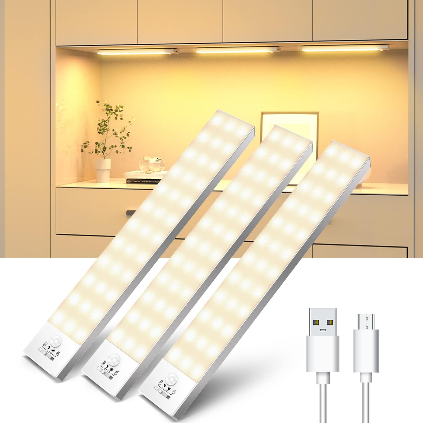 Lampes 10 LED, Sans Fil, Rechargeable par USB, Aimanté, Détecteur de
