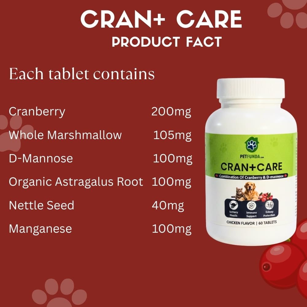 Petfunda Cranberry & D-Mannose Urinary Supplement for Dogs & Cats - 60 Chewable Tablets - Dog UTI & Cat Urinary Tract Support - Bladder & Kidney Health - Chicken Flavour, Puppies, Kittens, All Breeds 3