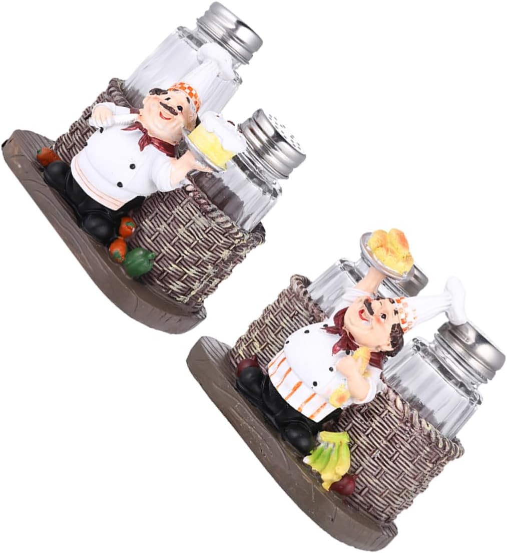 2sets Seasoning Shaker Decor Cute Chef Statue Spice Container for Kitchen for Home and Bakery Decoration for