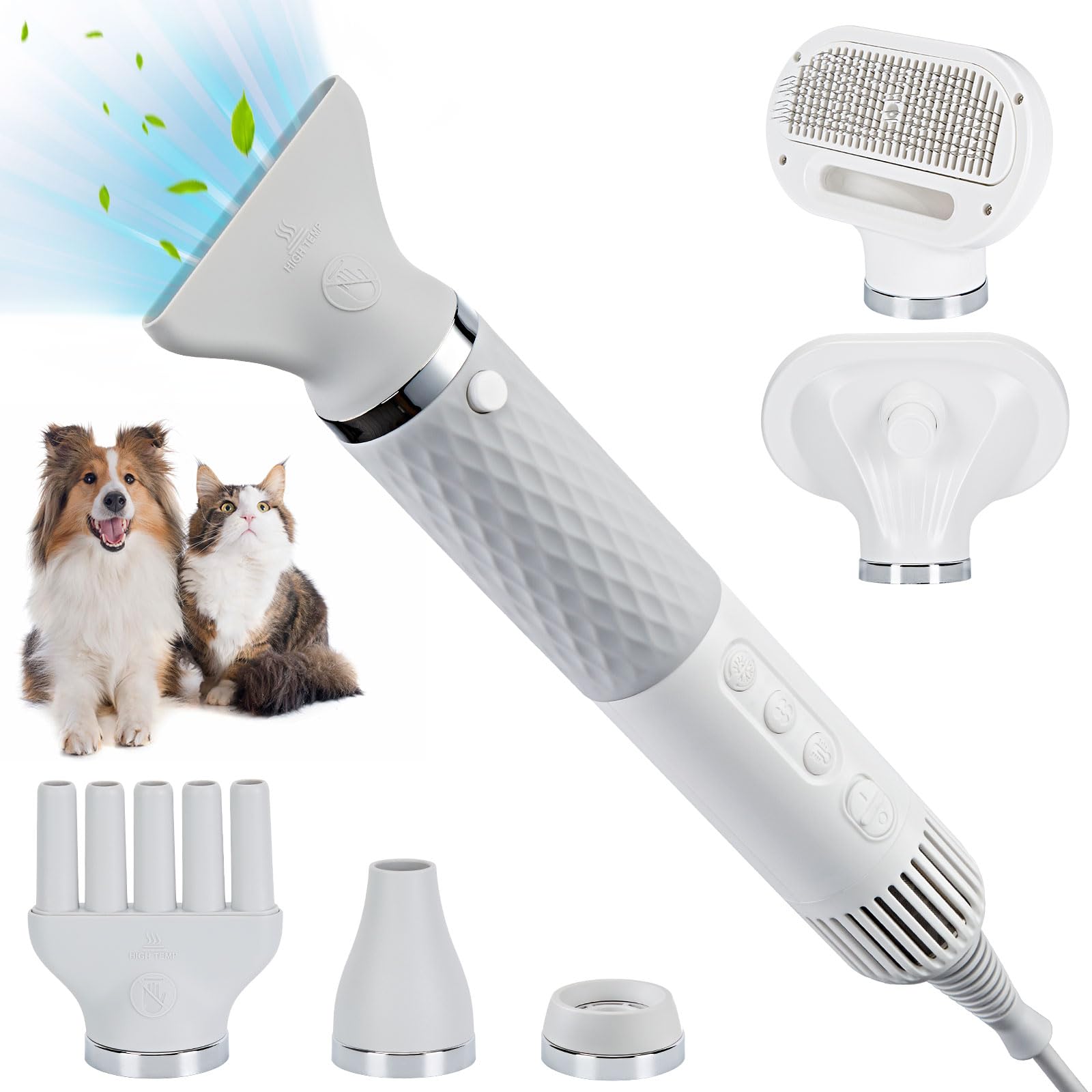 Ownpets Secador de pelo 5 en 1 para perros, secador de pelo portátil, secador de pelo portátil para mascotas, secador de pelo silencioso para perros y gatos, velocidad del viento y temperatura