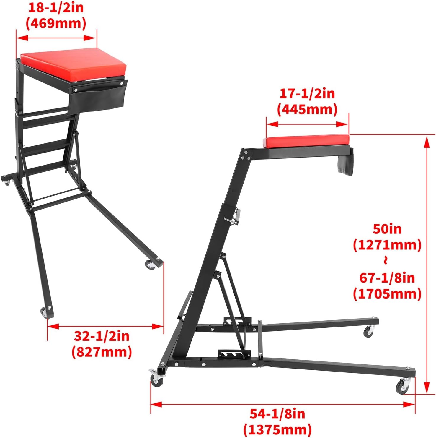 400LB Capacity Adjustable Automotive Topside Creeper | Engine Maintenance Ladder with 50"-67" Height Range | Portable Mechanic's Tool