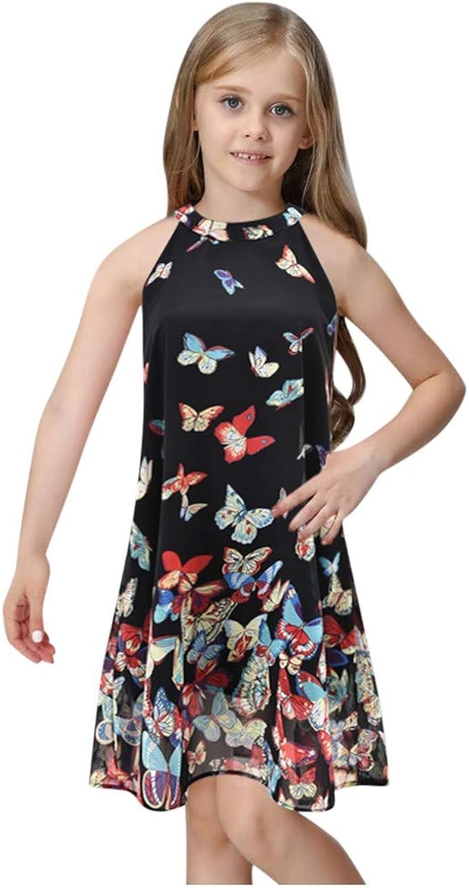 Littlespring マキシ ワンピース キッズ ロング フレアワンピース 蝶プリント 部屋着 子供 女の子 最大62 オフ