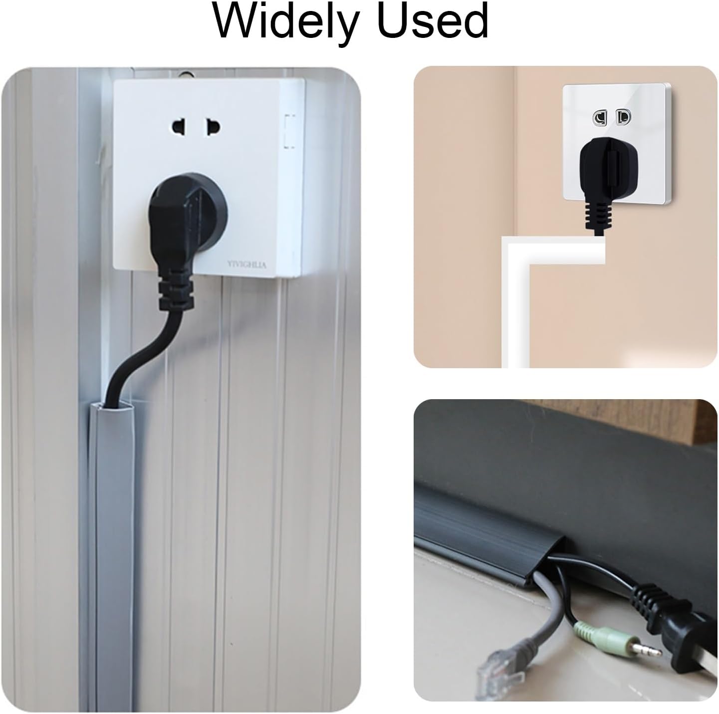 Side-Opening Floor Cord Cover, Extension Cord Protector, Soft PVC Cable Protector for Home and Office Floor, Wall Baseboard(Black,Medium)