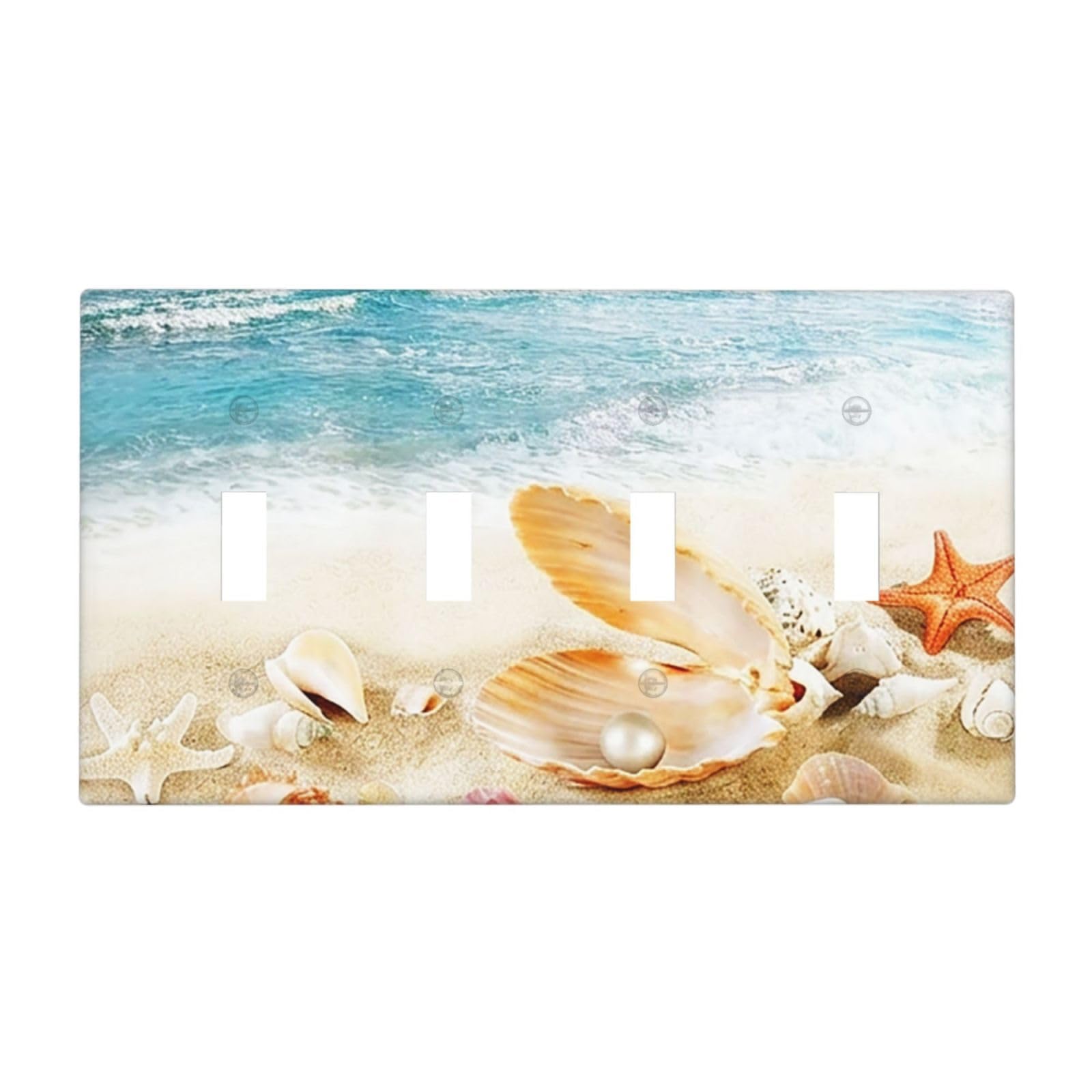 Nautical Beaach Shell Starfish Coastal Decorative 4 Gang Quad Toggle Light Switch Cover Plate Decorative Electric Quadruple Device Faceplate Switchplate Screwless