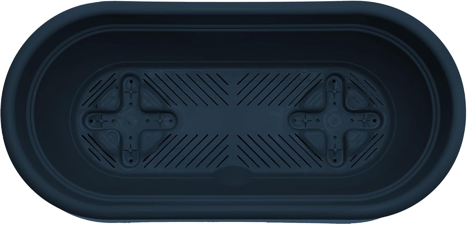 Bloem Lucca 18" Plastic Self-Watering Balcony Box Planter with Metal Hanger Mount for Railings, Navy, 2-Pack