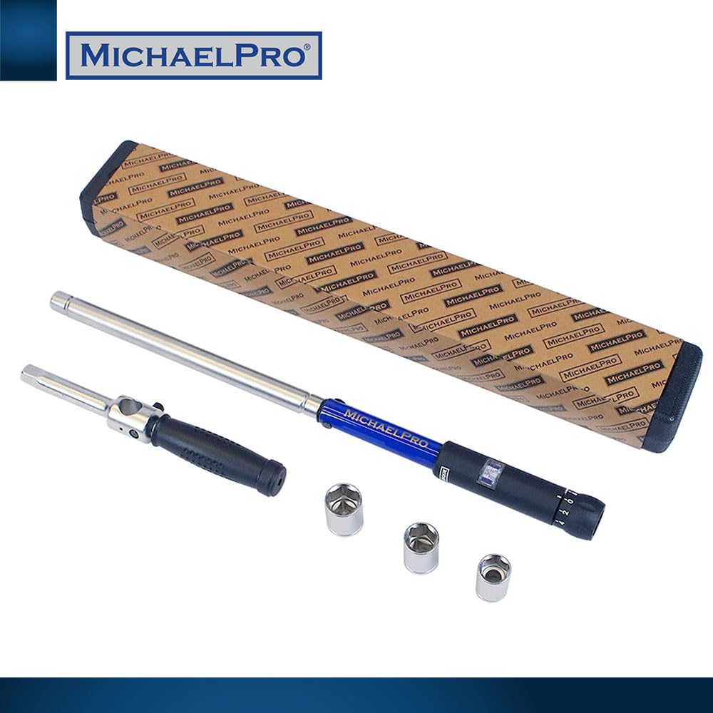 MichaelPro MP001002 Llave de torque Click Through - Llave de torque de 1/2 pulgadas con 3 enchufes (11/16", 3/4", 13/16"/17-19-21 mm) con ajuste micrométrico Precise - 2 en 1 con llave de Lug para